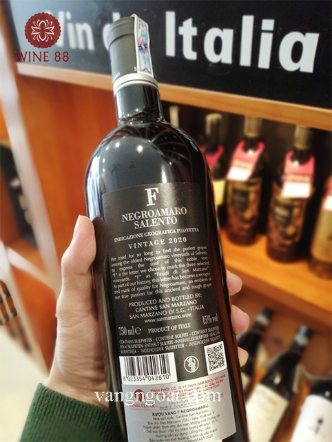 Rượu Vang F Negroamaro San Marzano - Chai Rượu "Quốc Dân"